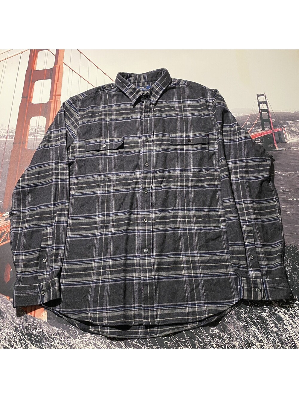 Polo Ralph Lauren Mens Shirt XXL 2XL Flannel Striped Plaid Long Sleeve Button Up
